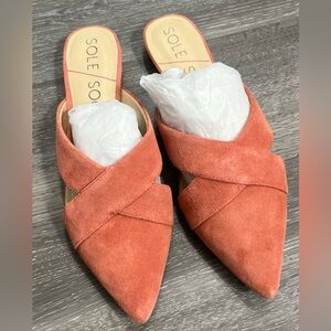 Sole Society So-Roselda Slip On Flat Leather Suede Mule Coral Women Sandal 8 1/2